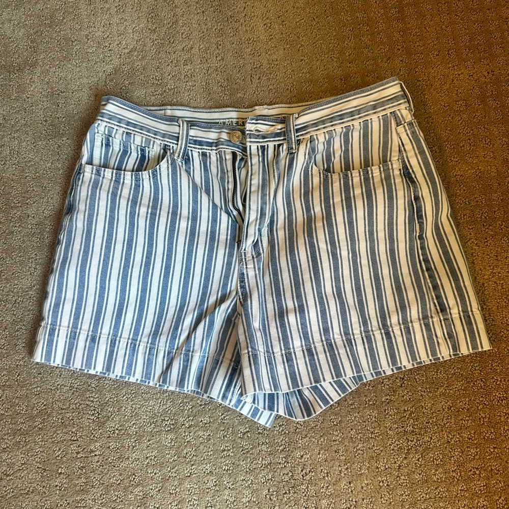 American Eagle Outfitters Blue and White Striped Jean Shorts